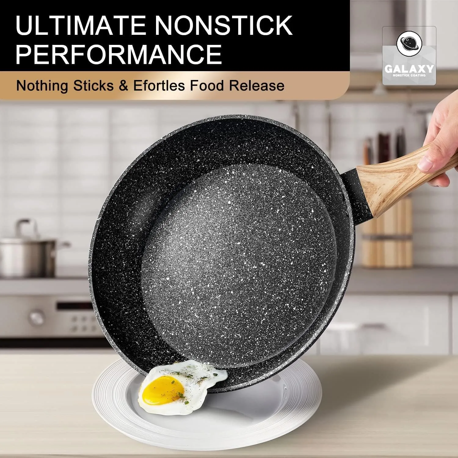 MICHELANGELO Non Stick Frying Pans - 12 Inch Nonstick Frying Pan with Glass Lid, Large Stone Fry Pan with Ergonomic Handle, Induction Compatible, Black