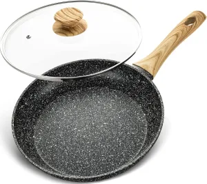 MICHELANGELO Non Stick Frying Pans - 12 Inch Nonstick Frying Pan with Glass Lid, Large Stone Fry Pan with Ergonomic Handle, Induction Compatible, Black