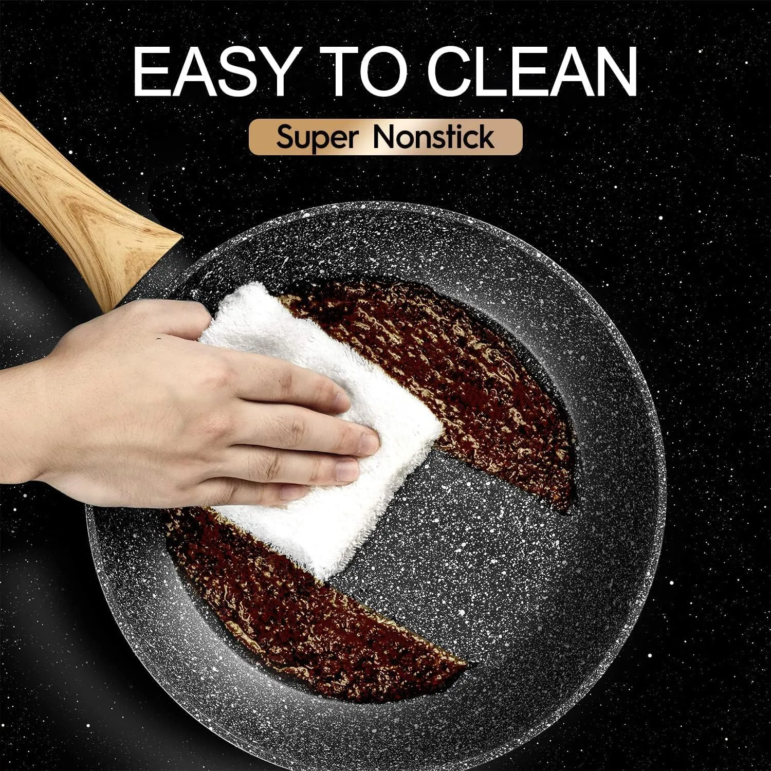 MICHELANGELO Non Stick Frying Pans - 12 Inch Nonstick Frying Pan with Glass Lid, Large Stone Fry Pan with Ergonomic Handle, Induction Compatible, Black