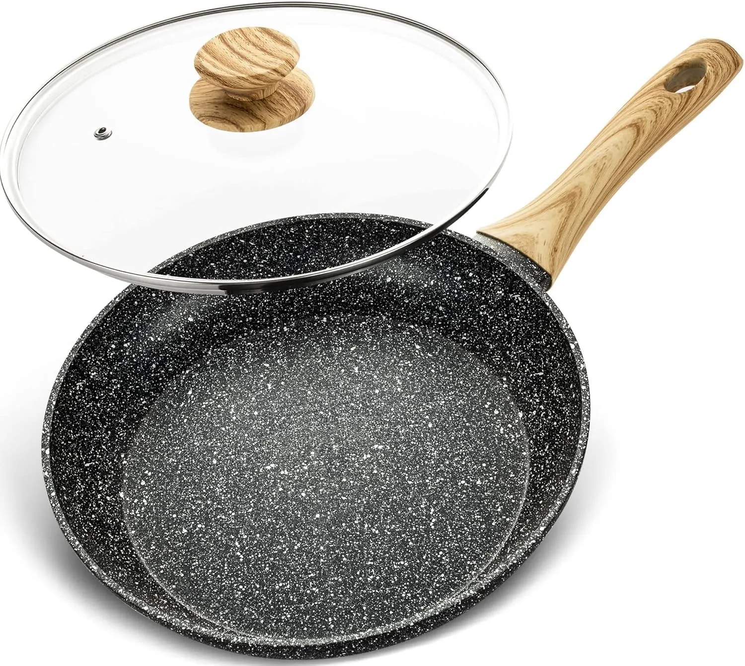 MICHELANGELO Non Stick Frying Pans - 12 Inch Nonstick Frying Pan with Glass Lid, Large Stone Fry Pan with Ergonomic Handle, Induction Compatible, Black