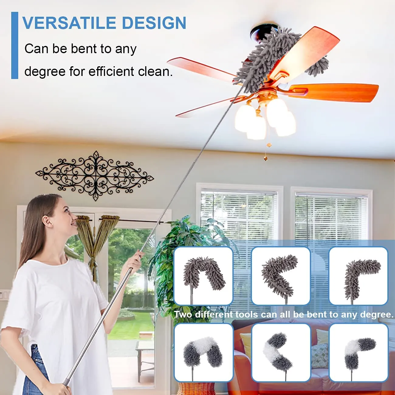 Microfiber Duster, 7PCS with Detachable Extension Pole(Stainless Steel) 30-100" Duster Cleaning Kit