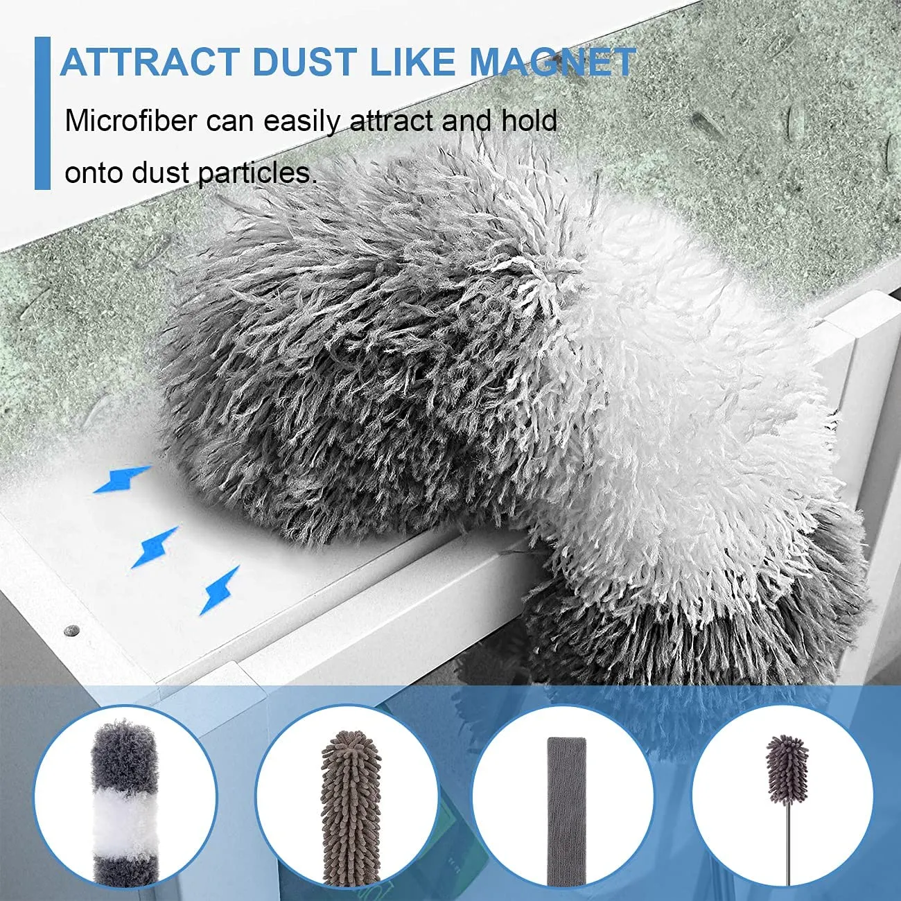 Microfiber Duster, 7PCS with Detachable Extension Pole(Stainless Steel) 30-100" Duster Cleaning Kit