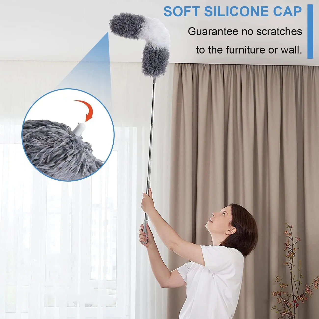 Microfiber Duster, 7PCS with Detachable Extension Pole(Stainless Steel) 30-100" Duster Cleaning Kit