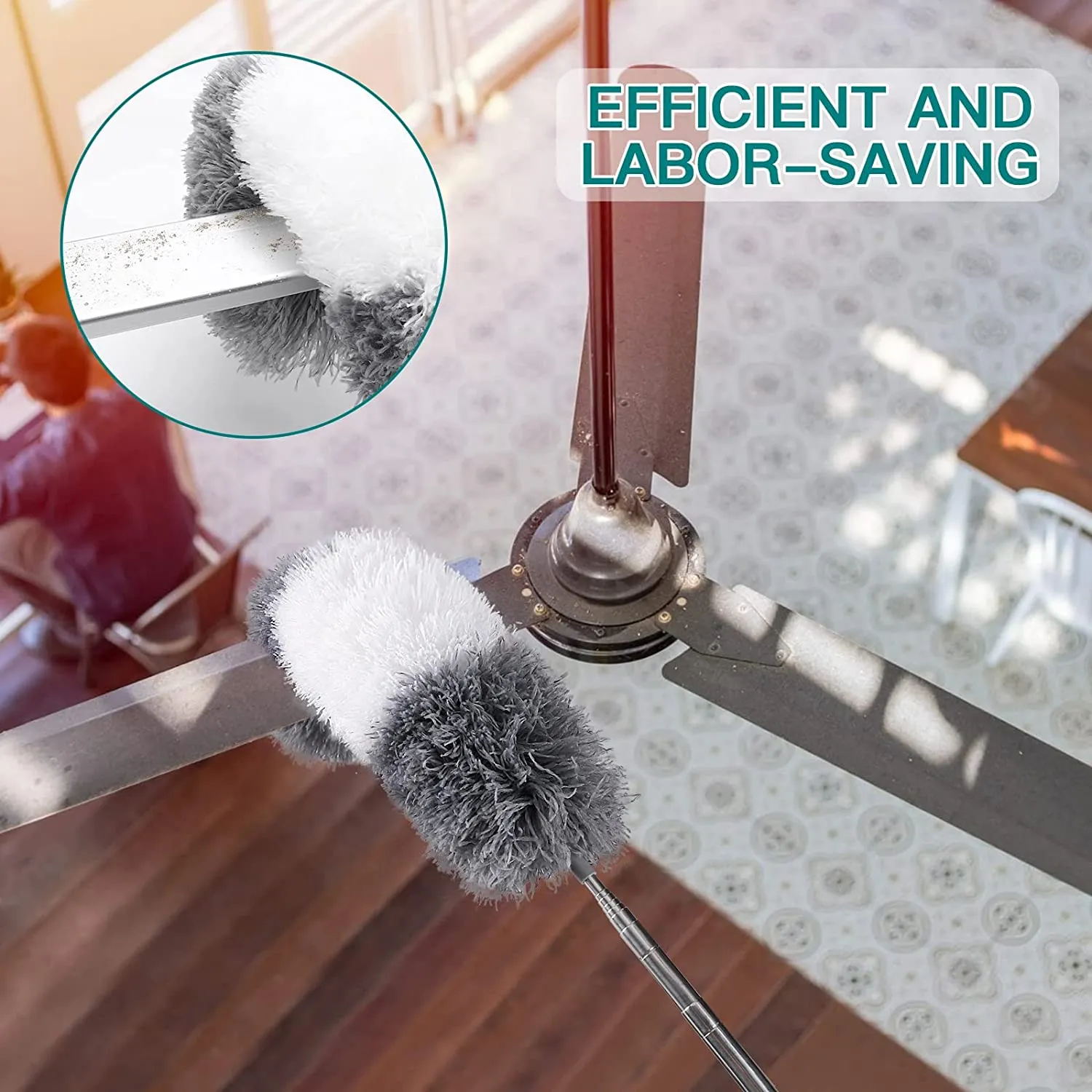 Microfiber Feather Duster 4PCS - Extendable & Bendable Dusters with Long Extension Pole , Washable Lightweight Dusters for Cleaning Ceiling Fan, High Ceiling, Blinds, Furniture, Cars