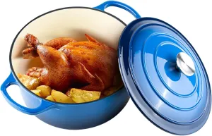 Miereirl 6 Quart Enameled Dutch Oven Pot with Lid, Cast Iron Dutch Oven with Dual Handles for Bread Baking, Cooking, Non-stick Enamel Coated Cookware (Dark Blue)
