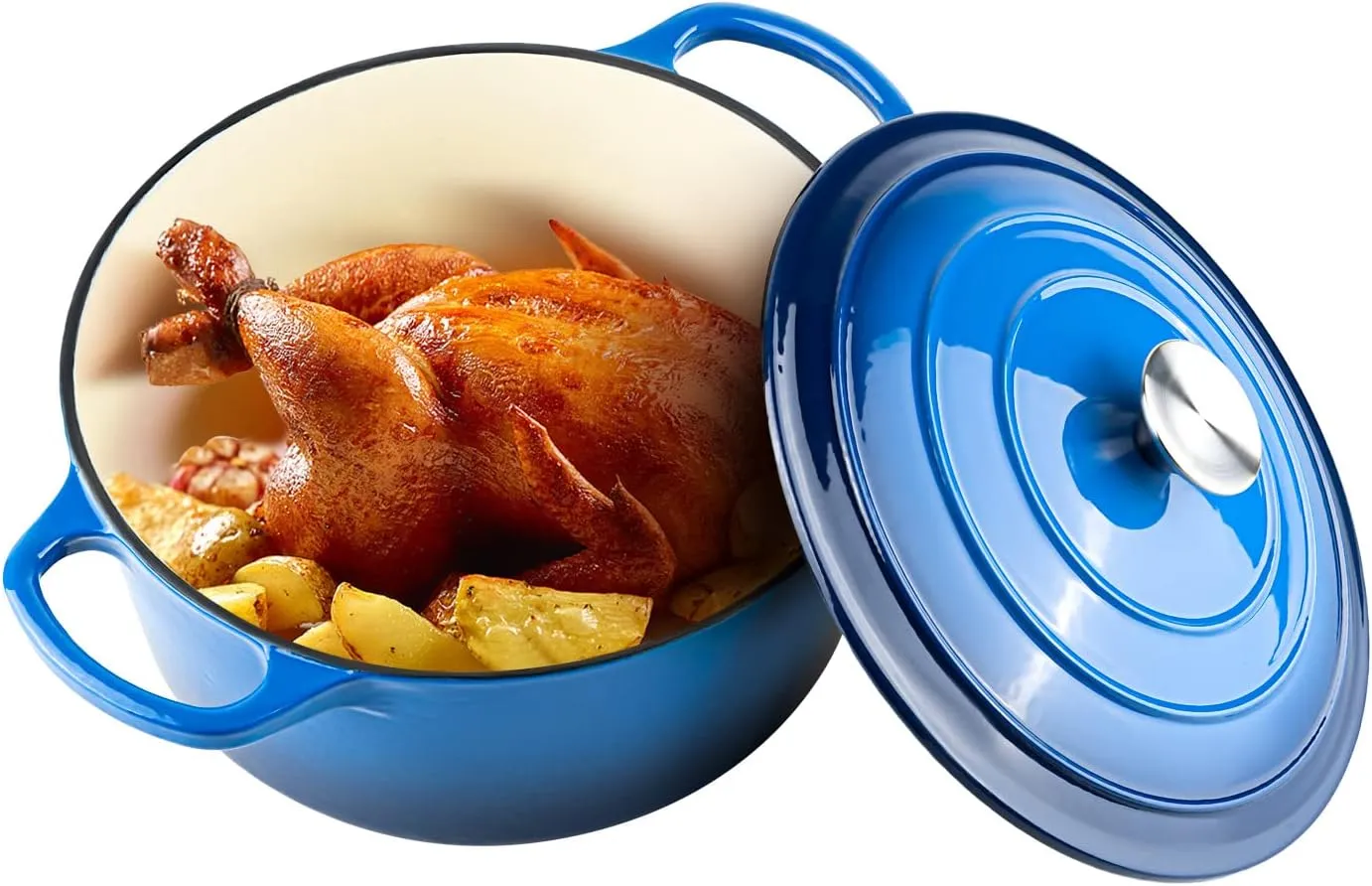 Miereirl 6 Quart Enameled Dutch Oven Pot with Lid, Cast Iron Dutch Oven with Dual Handles for Bread Baking, Cooking, Non-stick Enamel Coated Cookware (Dark Blue)