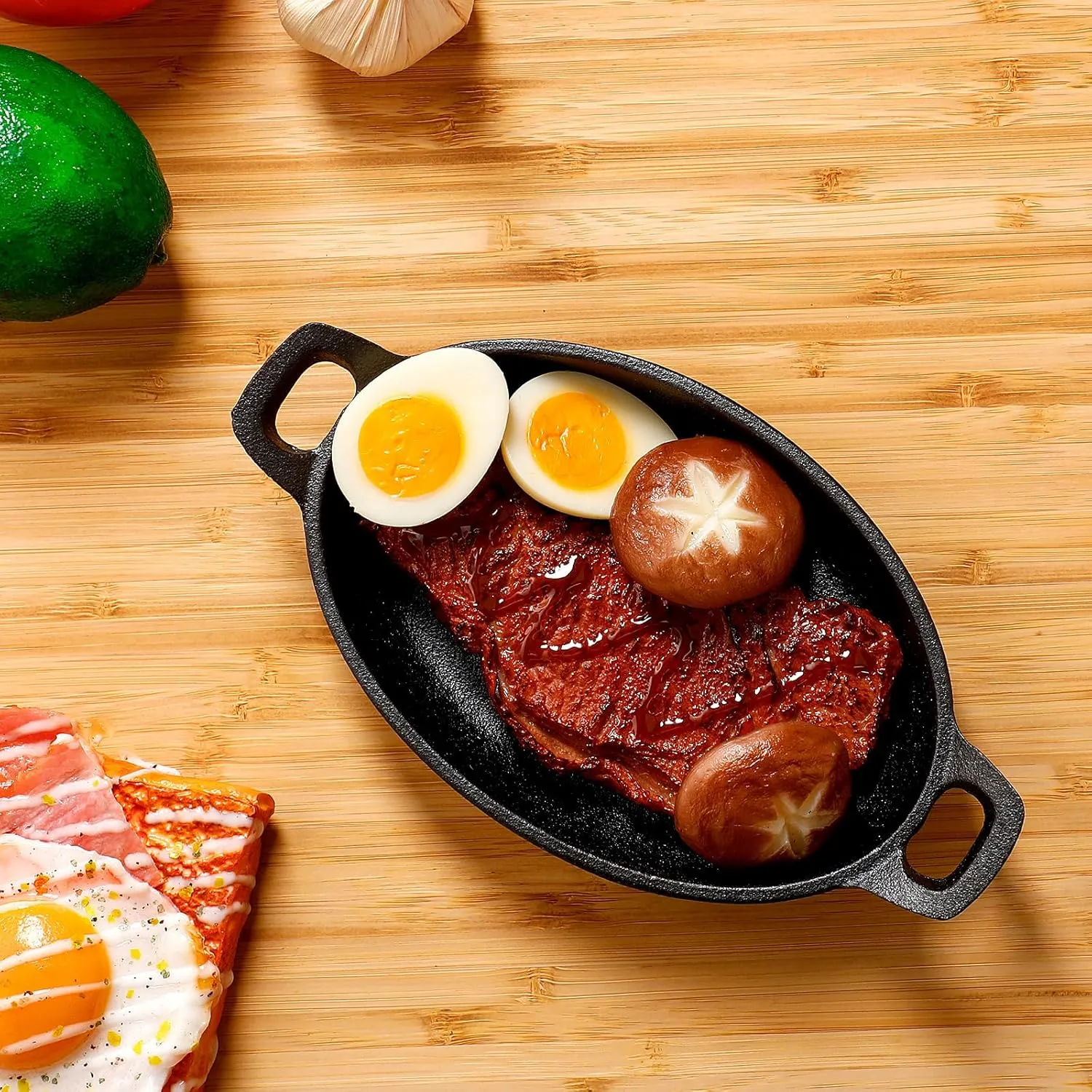 Mifoci 4 Pcs Oval Serving Dish Mini Cast Iron Skillet Cast Iron Baking Pan Sizzling Plate Matte Black Gratin Cookware for Home Restaurant Kitchen Food Service Barbecue (8.7 x 4.7 Inch)
