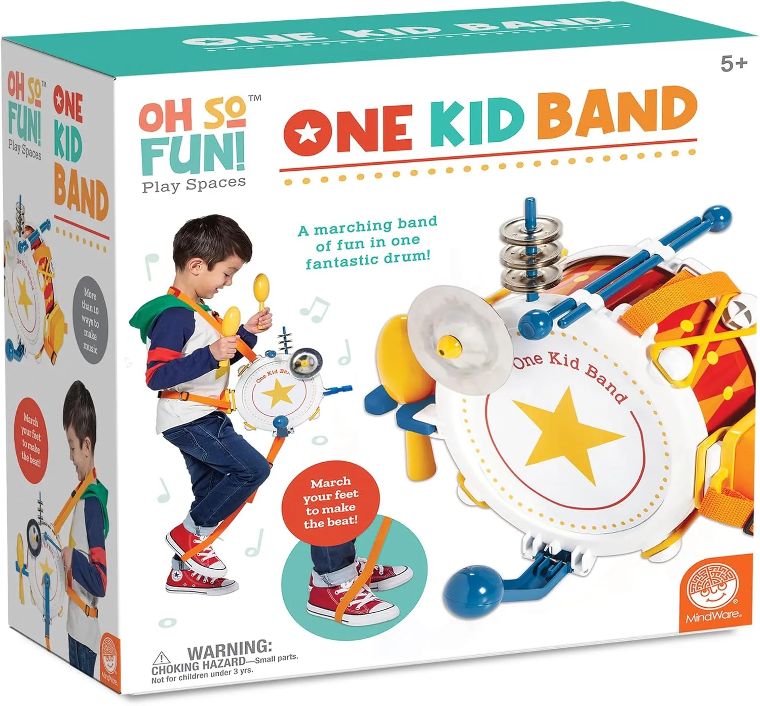 MindWare Oh So Fun! One Kid Band Musical Instruments for Kids - Gift for 5 Year Olds and Up - Musical Instruments and Accessories Set Including Drum, Cymbals, Chimes, Maracas and Percussion Slide