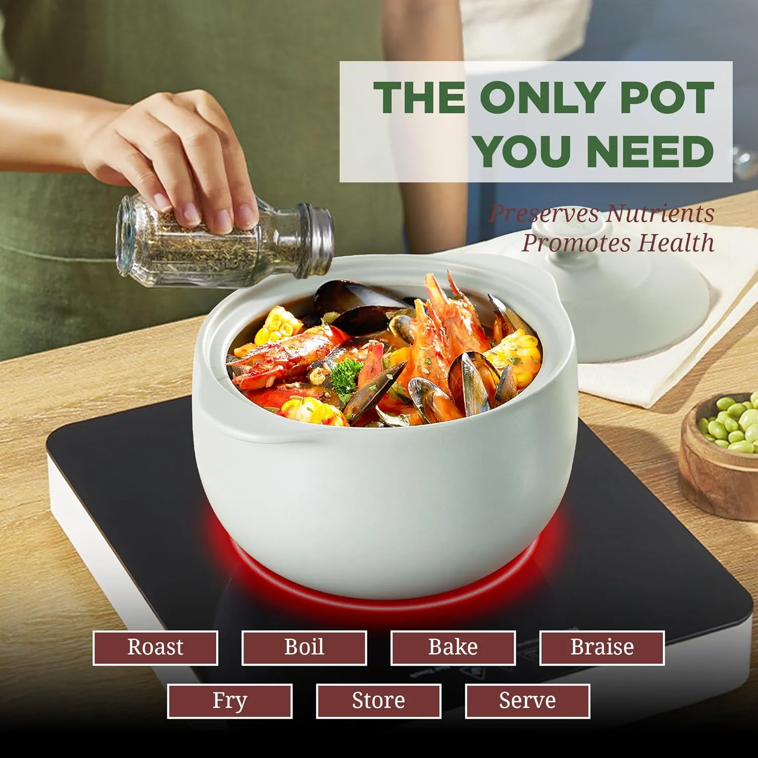 Minh Long 2qt Porcelain Dutch Oven, Ceramic Casserole Dish with Lid, Clay Pot for Cooking, Use to Marinate, Cook, Bake, Refrigerate & Serve, Ideal for Father's Day