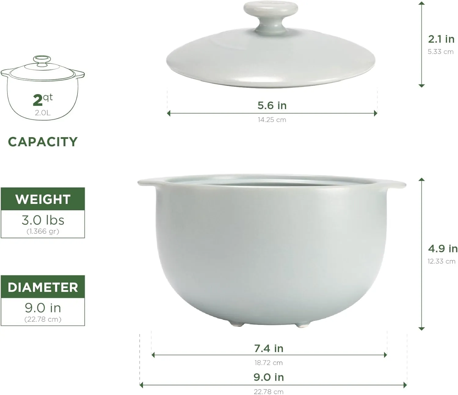 Minh Long 2qt Porcelain Dutch Oven, Ceramic Casserole Dish with Lid, Clay Pot for Cooking, Use to Marinate, Cook, Bake, Refrigerate & Serve, Ideal for Father's Day