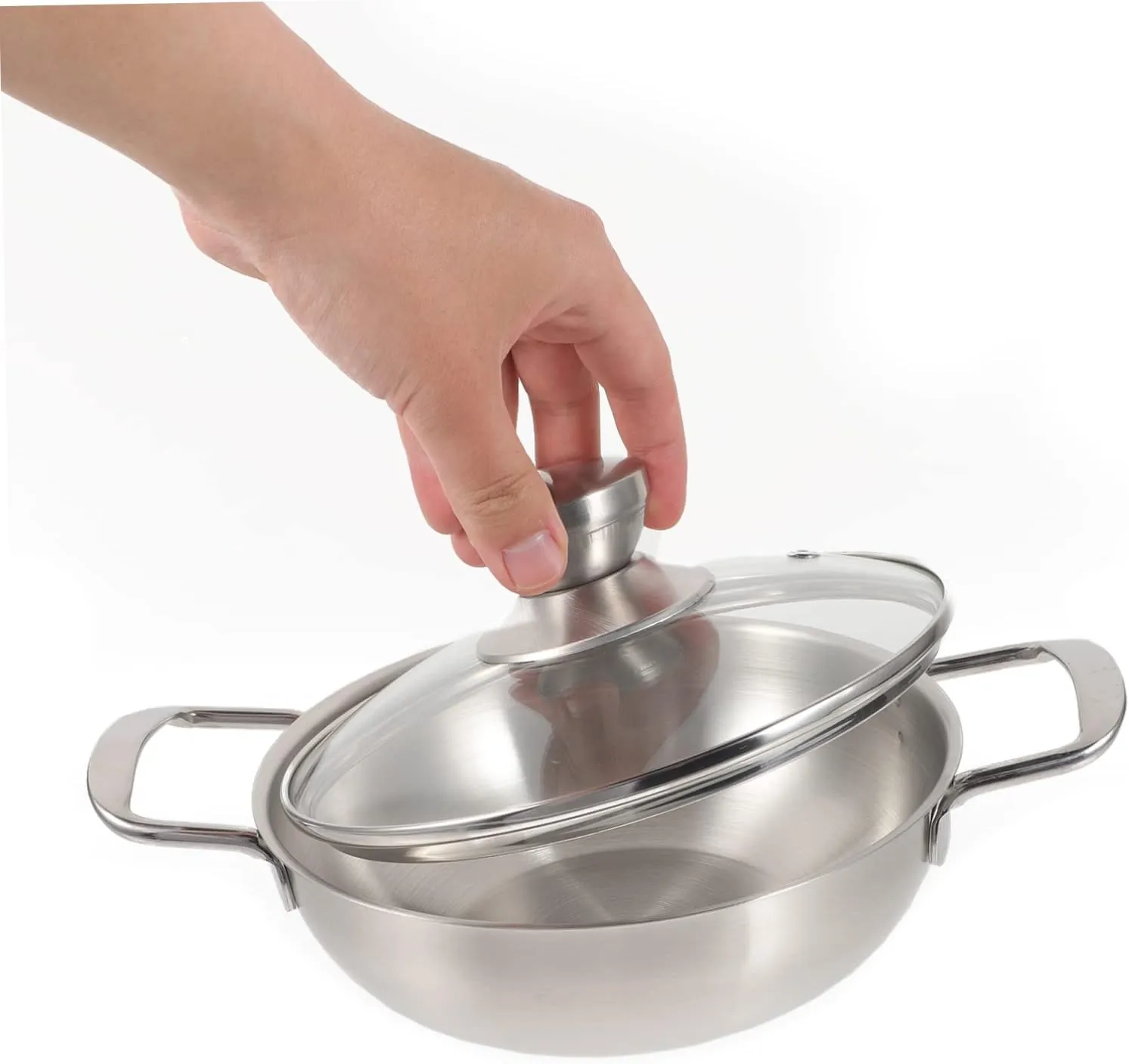 Mini Hot Pot Stainless Steel Wok Stainless Steel Saucepan Saute Pan with Lid Boiling Pot Stew Pot Ramyun Cooker Metal Wok Small Pots for Cooking Metal Cooking Pot Vegetable Bowl