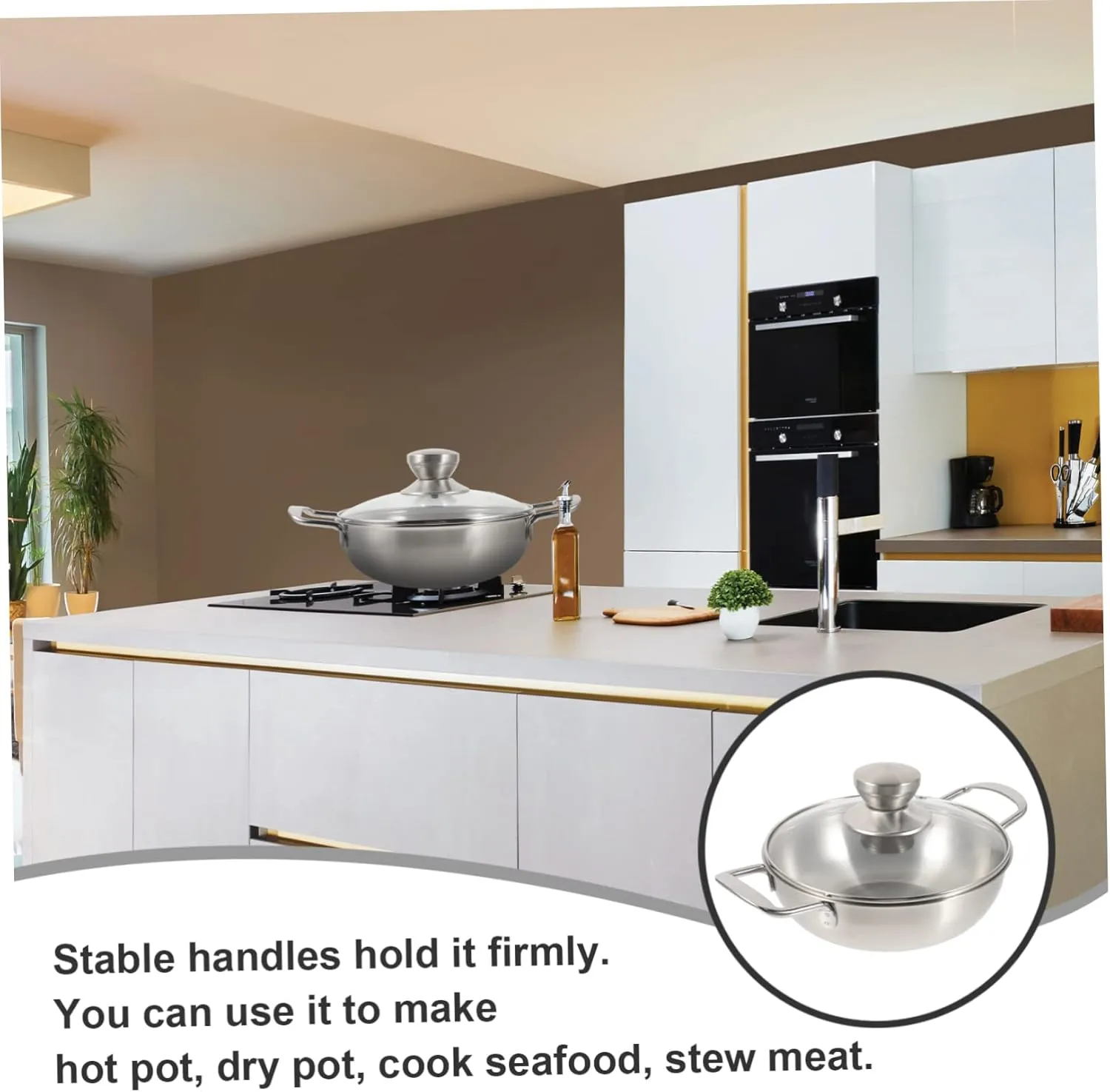 Mini Hot Pot Stainless Steel Wok Stainless Steel Saucepan Saute Pan with Lid Boiling Pot Stew Pot Ramyun Cooker Metal Wok Small Pots for Cooking Metal Cooking Pot Vegetable Bowl