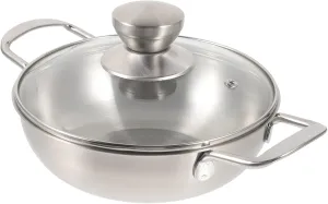 Mini Hot Pot Stainless Steel Wok Stainless Steel Saucepan Saute Pan with Lid Boiling Pot Stew Pot Ramyun Cooker Metal Wok Small Pots for Cooking Metal Cooking Pot Vegetable Bowl