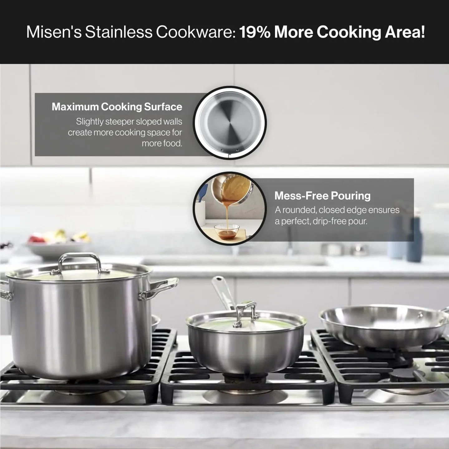 Misen 5-Ply Stainless Steel Cookware Set - Versatile, Dishwasher Safe - 5-Piece Set - 10" Skillet, 3 QT Saute Pan   Lid, 3 QT Saucier   Lid