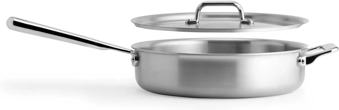 Misen 5-Ply Stainless Steel Cookware Set - Versatile, Dishwasher Safe - 5-Piece Set - 10" Skillet, 3 QT Saute Pan   Lid, 3 QT Saucier   Lid