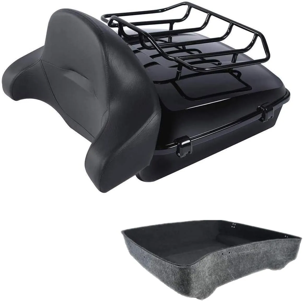 Motorcycle 10.7" Chopped Tour Pack, SLMOTO Vivid Black Chopped Pack Trunk Backrest Rack Fit for Harley Tour Pack Touring 2014-2025