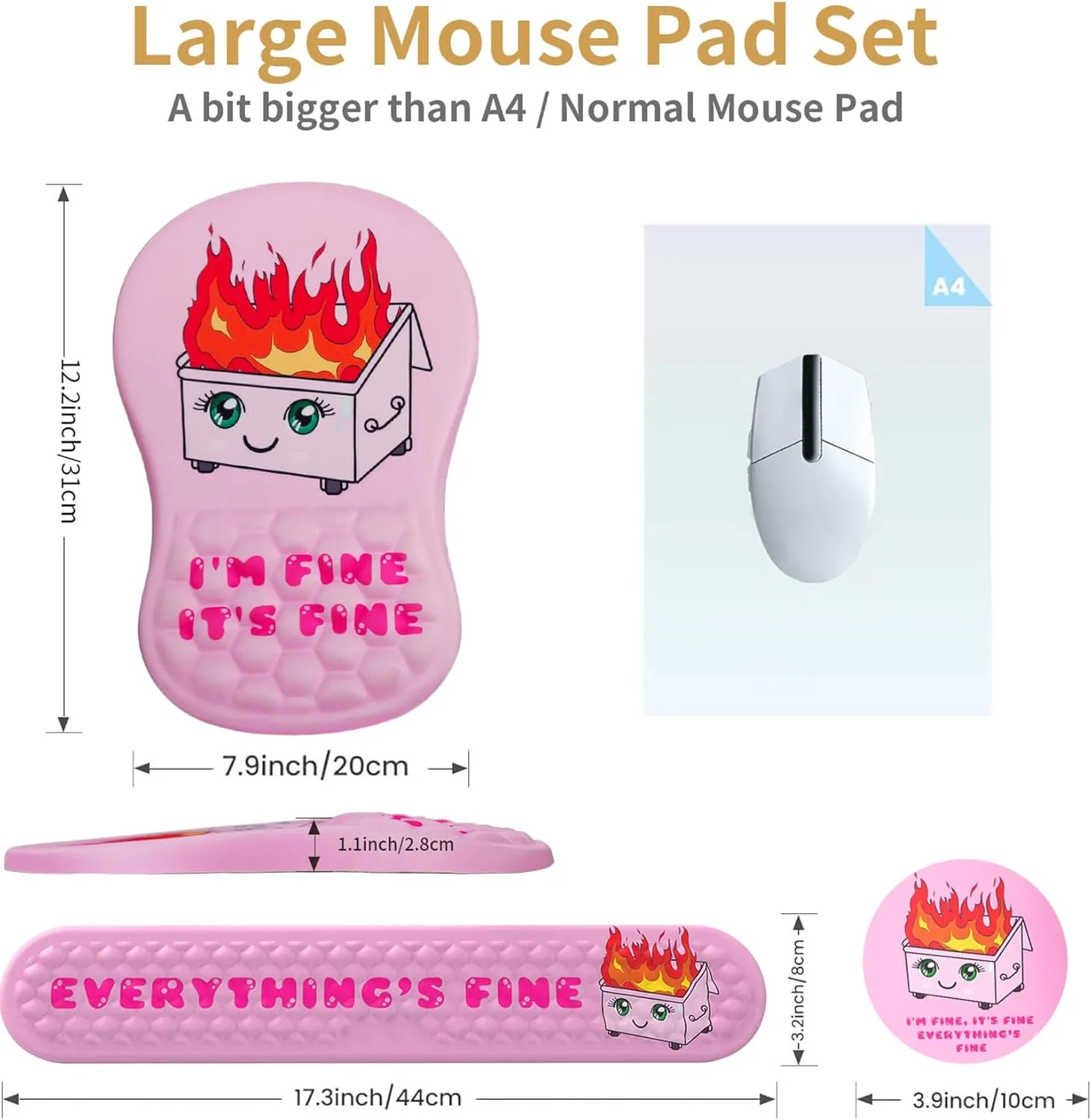 Mouse Pad Wrist Support,Ergonomic Mouse Pad with Wrist Rest,Computer Mouse Pads Pain Relief Keyboard Wrist Rest with Coaster,Non-Slip Computer Gel Mouse Pad for Desk Laptop Office-Fire on Dumpster