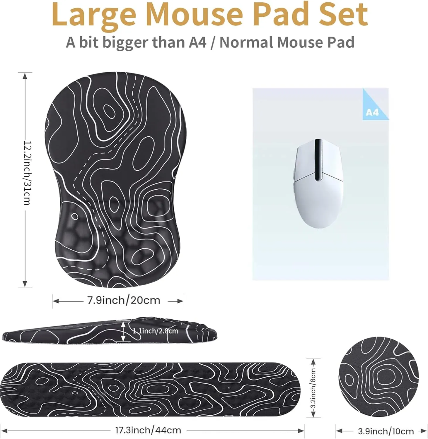 Mouse Pad Wrist Support,Ergonomic Mouse Pad with Wrist Rest,Computer Mouse Pads Pain Relief Keyboard Wrist Rest with Coaster,Non-Slip Computer Gel Mouse Pad for Desk Laptop Office-Topographic Map