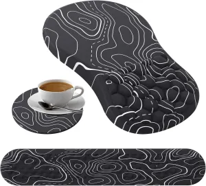 Mouse Pad Wrist Support,Ergonomic Mouse Pad with Wrist Rest,Computer Mouse Pads Pain Relief Keyboard Wrist Rest with Coaster,Non-Slip Computer Gel Mouse Pad for Desk Laptop Office-Topographic Map