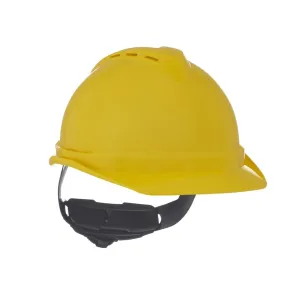 MSA 10034020 V-Gard 500 Cap Style Safety Hard Hat with Fas-Trac III Ratchet Suspension | Polyethylene Shell, Superior Impact Protection, Self Adjusting Crown Straps - Standard Size in Yellow