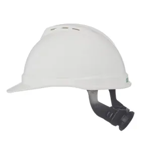 MSA 10034027 V-Gard 500 Cap Style Safety Hard Hat With 6-Point Fas-Trac III Ratchet Suspension | Polyethylene Shell, Superior Impact Protection, Self Adjusting Crown-Straps - Standard Size in White
