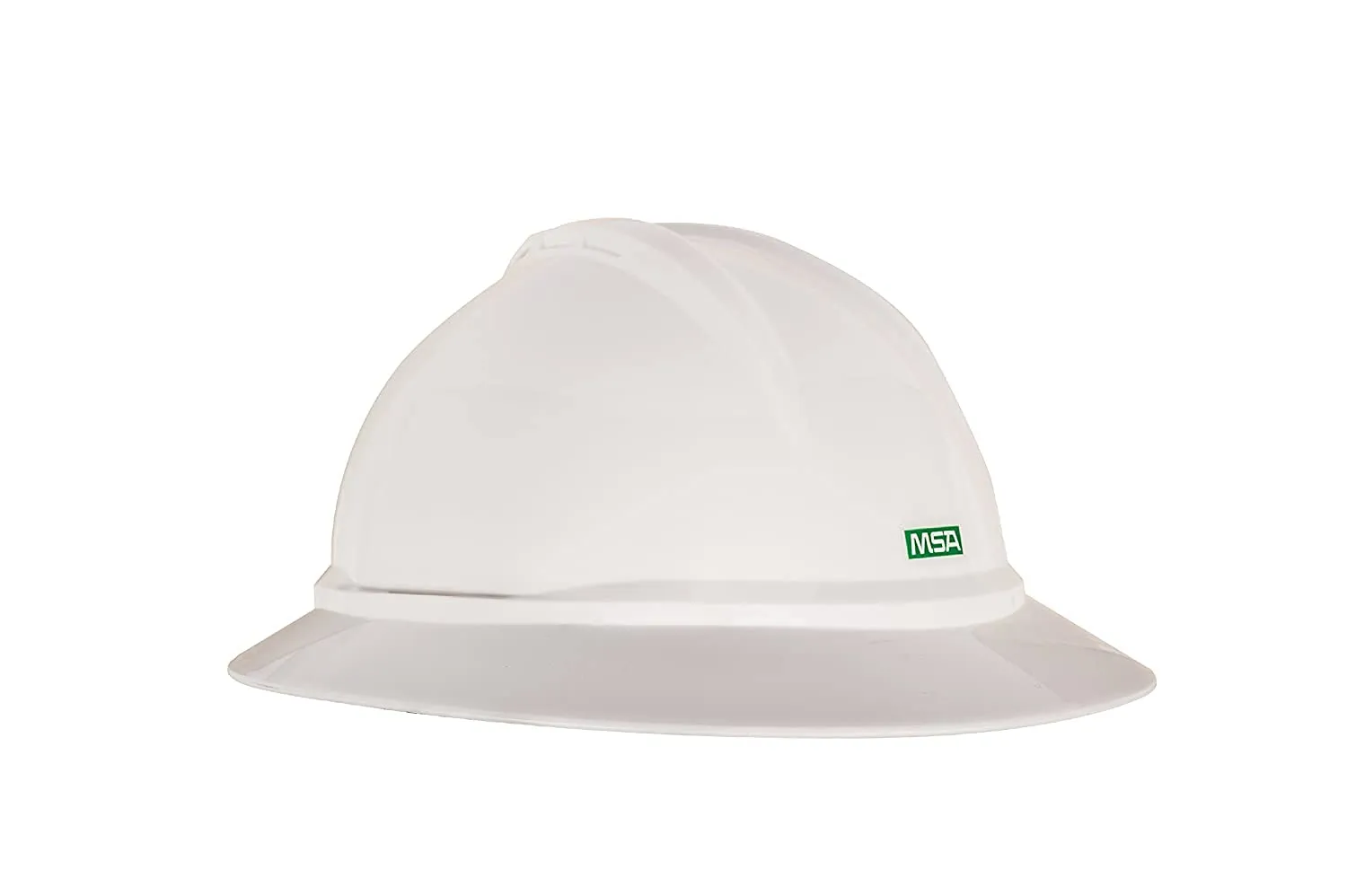 MSA 10168521 V-Gard 500 Non-Vented Full-Brim Hard Hat With Fas-Trac III Ratchet Suspension | Polyethylene Shell, Superior Impact Protection, Self Adjusting Crown Straps - Standard Size in White