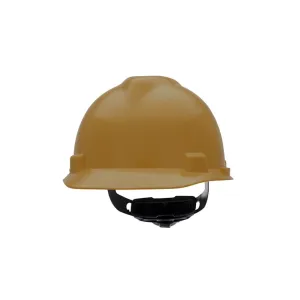 MSA 475365 V-Gard Cap Style Safety Hard Hat With Fas-Trac III Ratchet Suspension | Polyethylene Shell, Superior Impact Protection, Self Adjusting Crown Straps - Standard Size in Gold