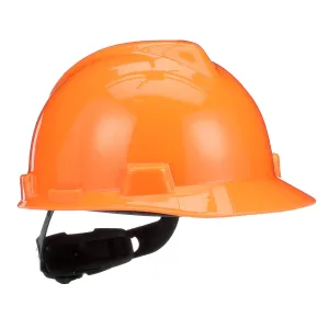 MSA 488146 V-Gard Cap Style Safety Hard Hat With Fas-Trac III Ratchet Suspension | Polyethylene Shell, Superior Impact Protection, Self Adjusting Crown Straps - Standard Size in Hi-Viz Orange