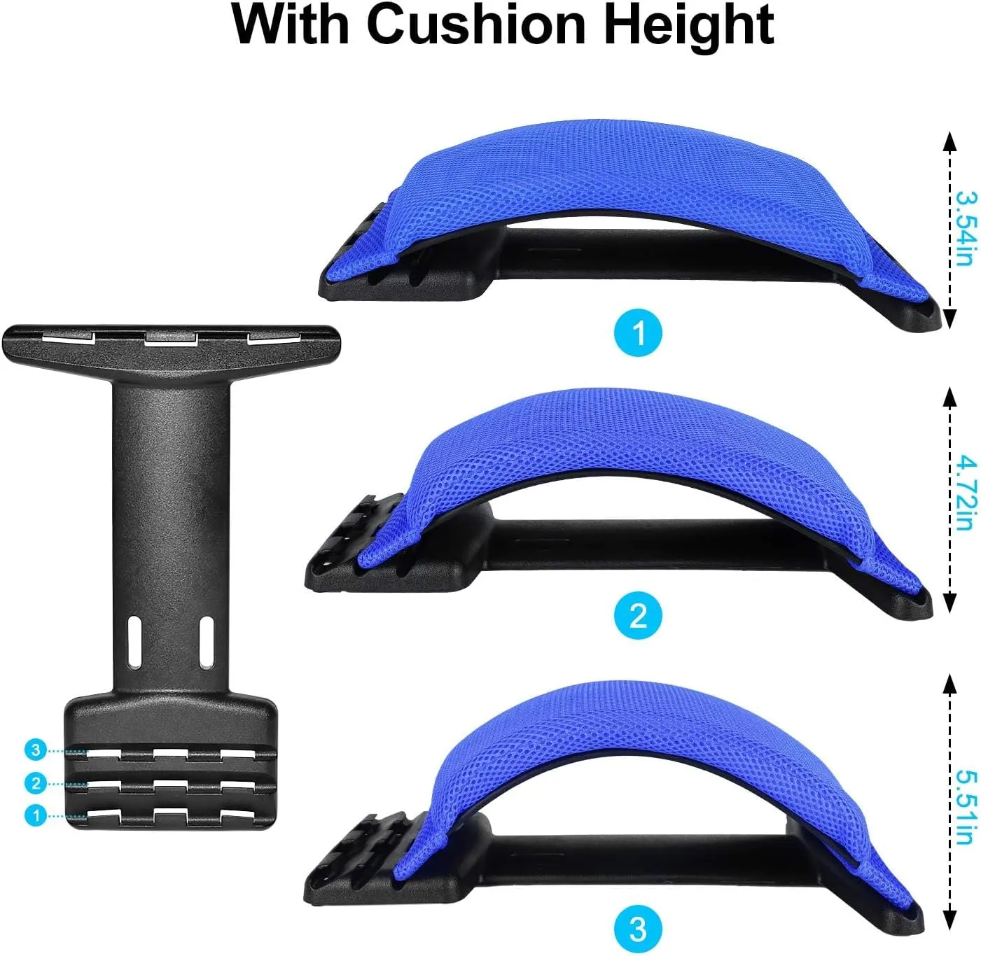 Multi-Level Magic Back Stretching Device with Memory Foam Pad,Back Lumbar Support for Office Chair and Car Lumbar Traction Device for Back Pain Relief(Blue Pad/Black)