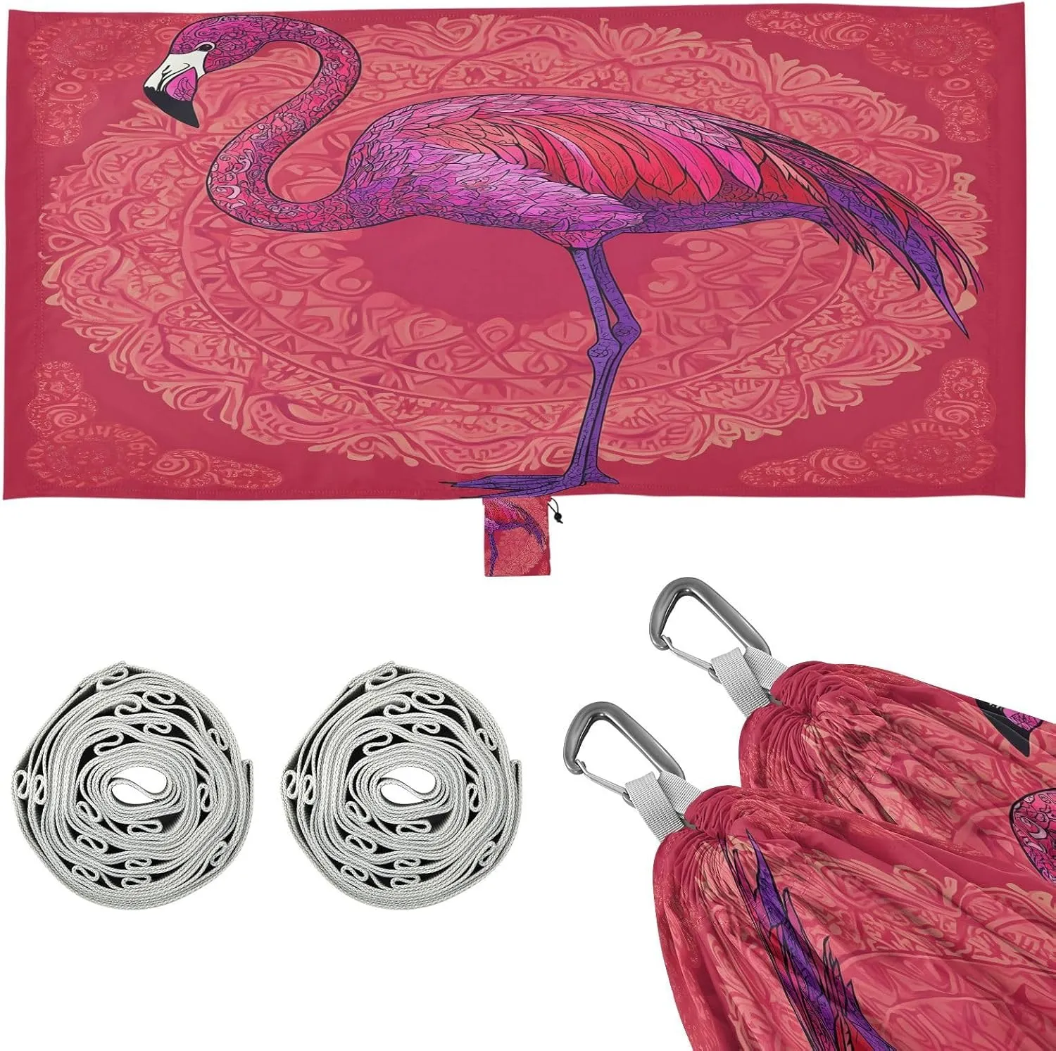 Mysterious Retro Red Flamingo Camping Hammock Single Portable Hammocks 330 lbs Capacity with 2 Tree Straps and Attached Carry Bag,Perfect for Outdoor,Indoor,Beach,Camping,Travel