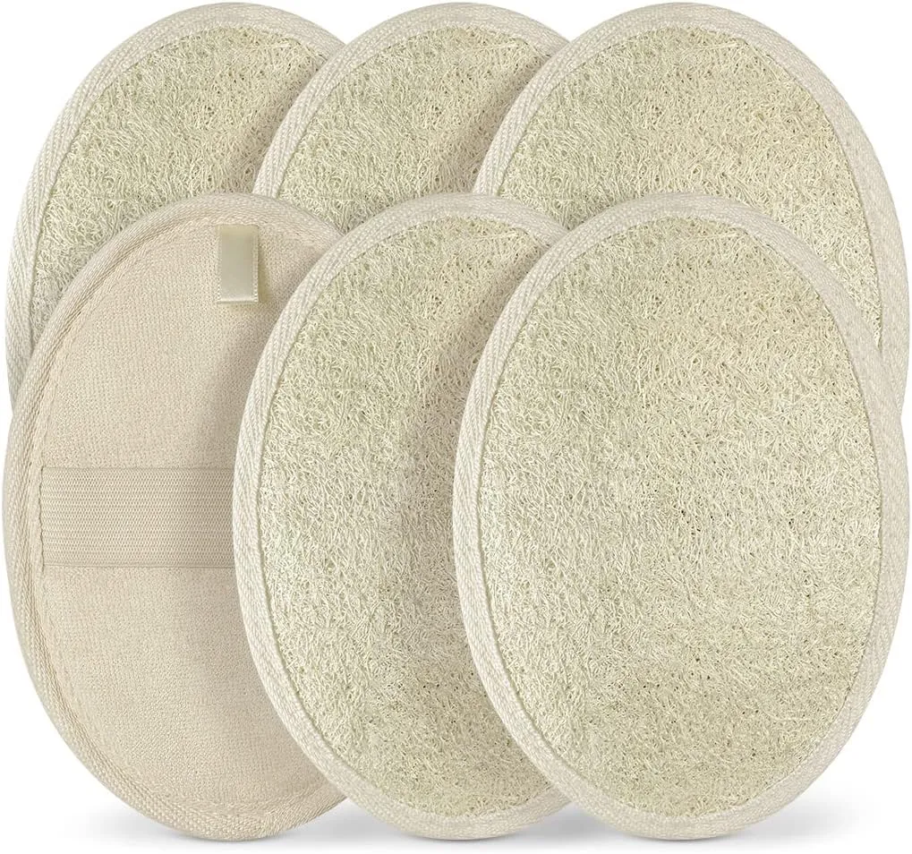 Natural Loofah Sponge, Organic Loofah, Exfoliating Loofah Pad, Natural Body Scrubber, for Shower, Bath, Dead Skin Removal (6 Pack)