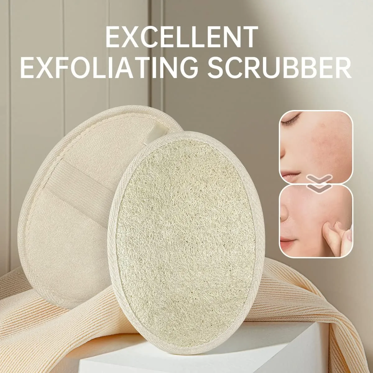Natural Loofah Sponge, Organic Loofah, Exfoliating Loofah Pad, Natural Body Scrubber, for Shower, Bath, Dead Skin Removal (6 Pack)