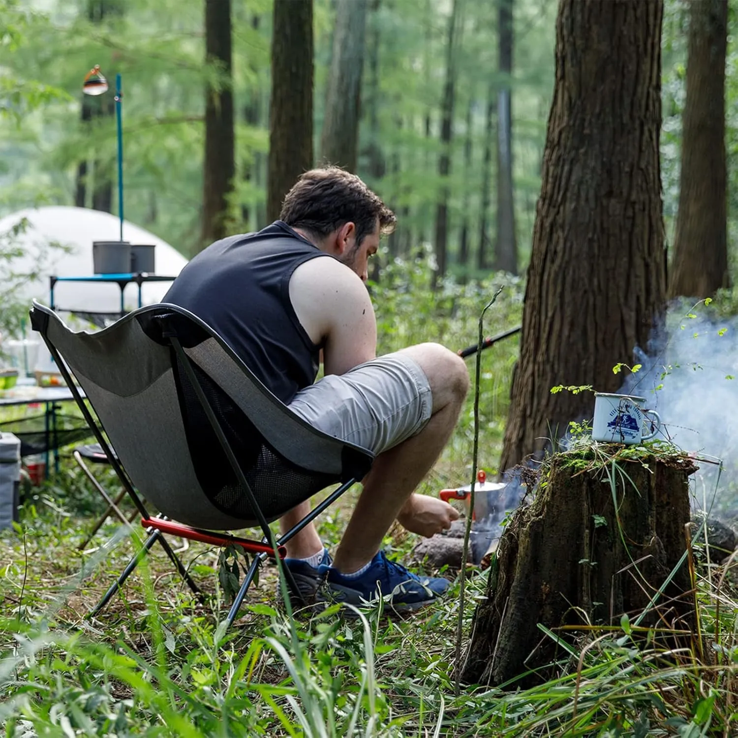 Naturehike Camping Chair, Foldable Chair with Storage Bag, Outdoor Portable Chair for Adults, Lightweight, Supports 330lbs, Backpacking Chair for Fishing, Hiking, Beach, Lawn