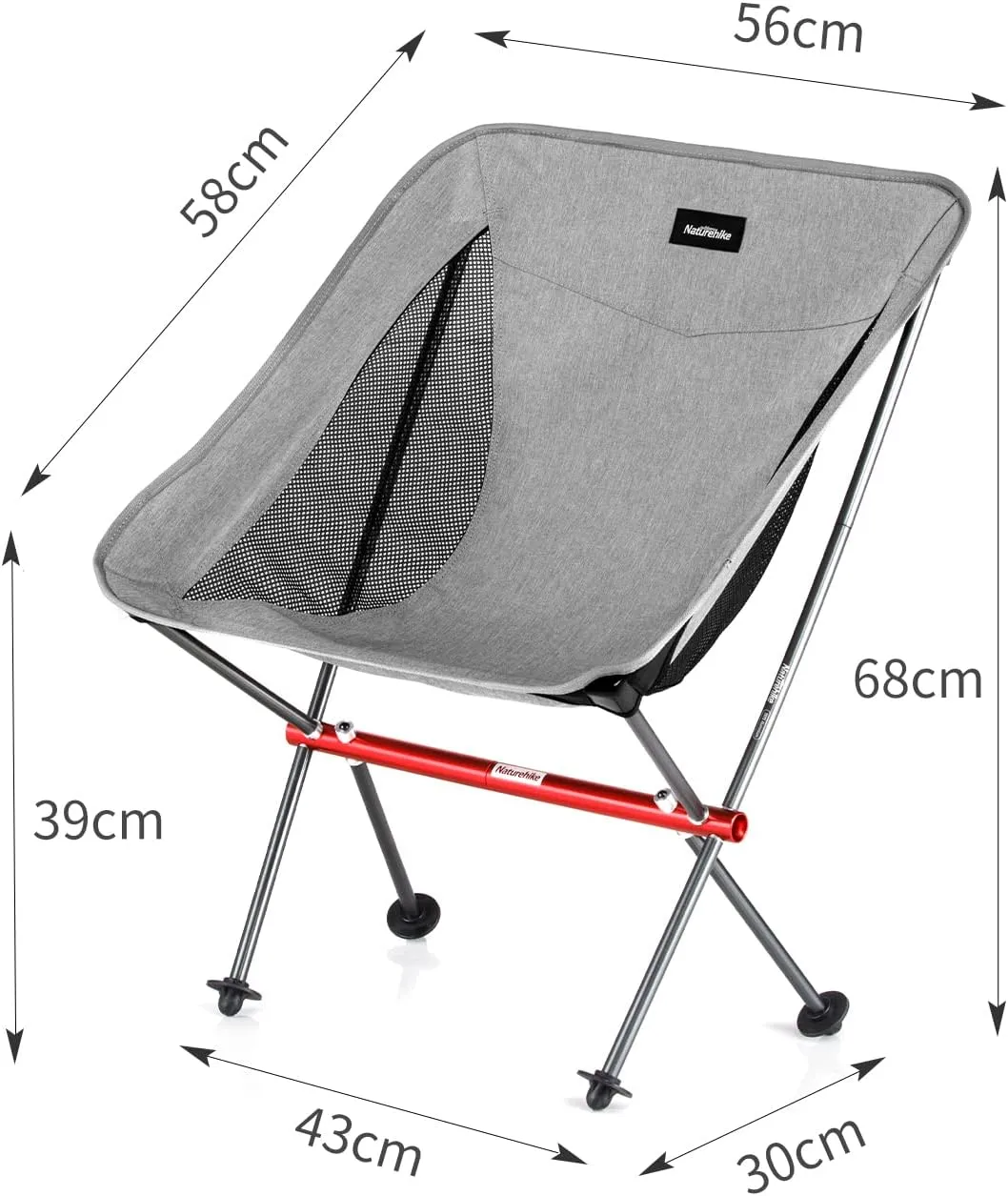 Naturehike Camping Chair, Foldable Chair with Storage Bag, Outdoor Portable Chair for Adults, Lightweight, Supports 330lbs, Backpacking Chair for Fishing, Hiking, Beach, Lawn