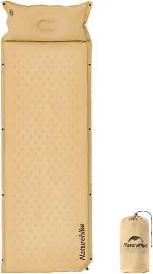 Naturehike Self-Inflating Sleeping Pad with Pillows Inflatable Mattress for 1-2 People 1.2" Sponge Filling Ergonomic Pillow Portable Camping Bed Foldable Activities & Family (1 Person-Khaki)