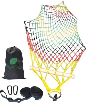 Naturejam Rasta Hammock-Portable Jamaican Camping Mesh Rope Hammock with Carrying Bag and Tree Straps
