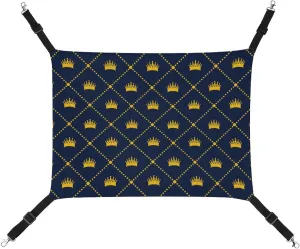 Navy Blue Pattern Yellow Crown Hanging Cat Bed Soft Breathable Pet Hammock for Cage Pet Sleeper for Kitten Ferret Puppy Rabbit