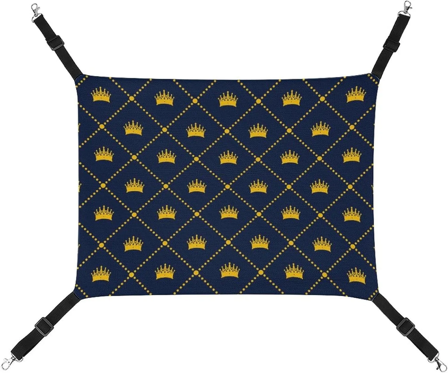 Navy Blue Pattern Yellow Crown Hanging Cat Bed Soft Breathable Pet Hammock for Cage Pet Sleeper for Kitten Ferret Puppy Rabbit