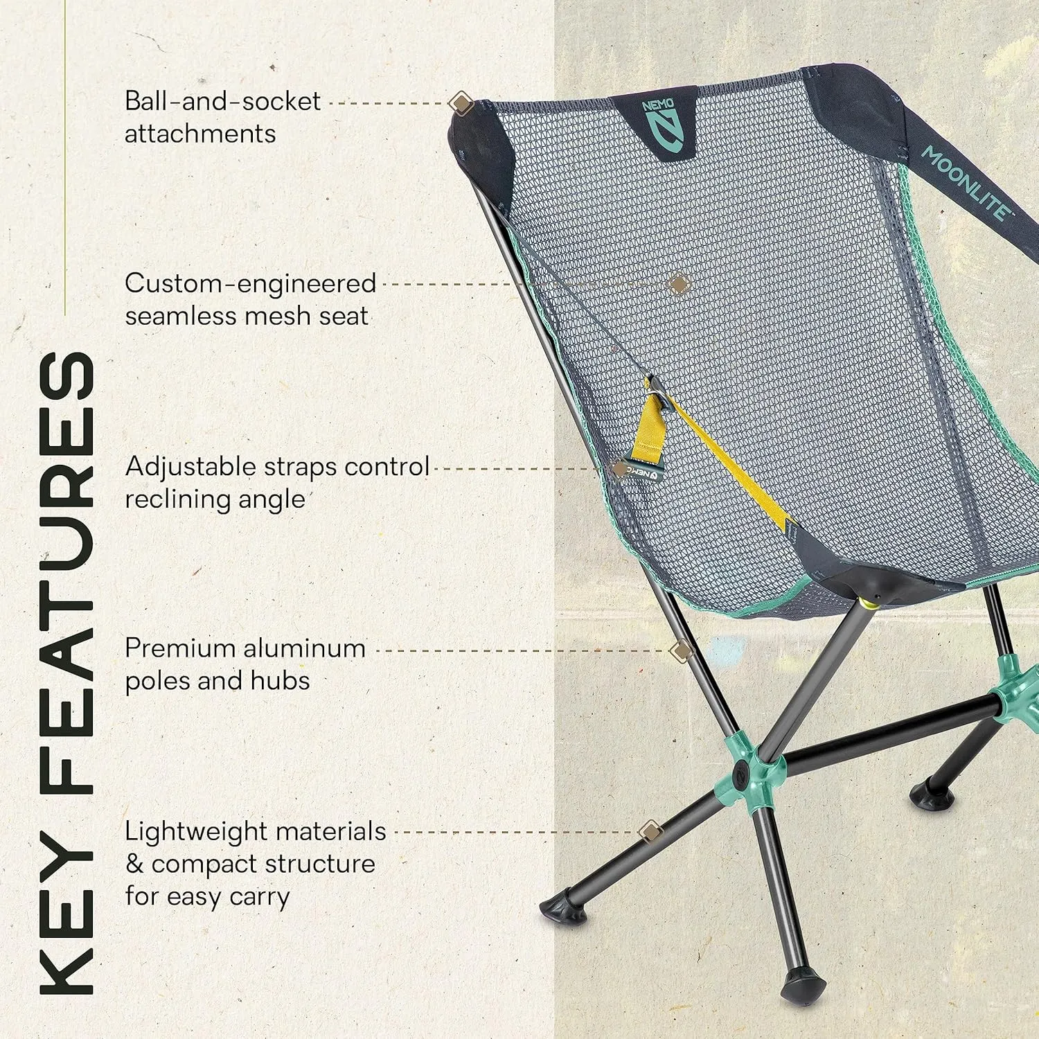 NEMO Moonlite Reclining Camp Chair - Fortress/Goldfinch