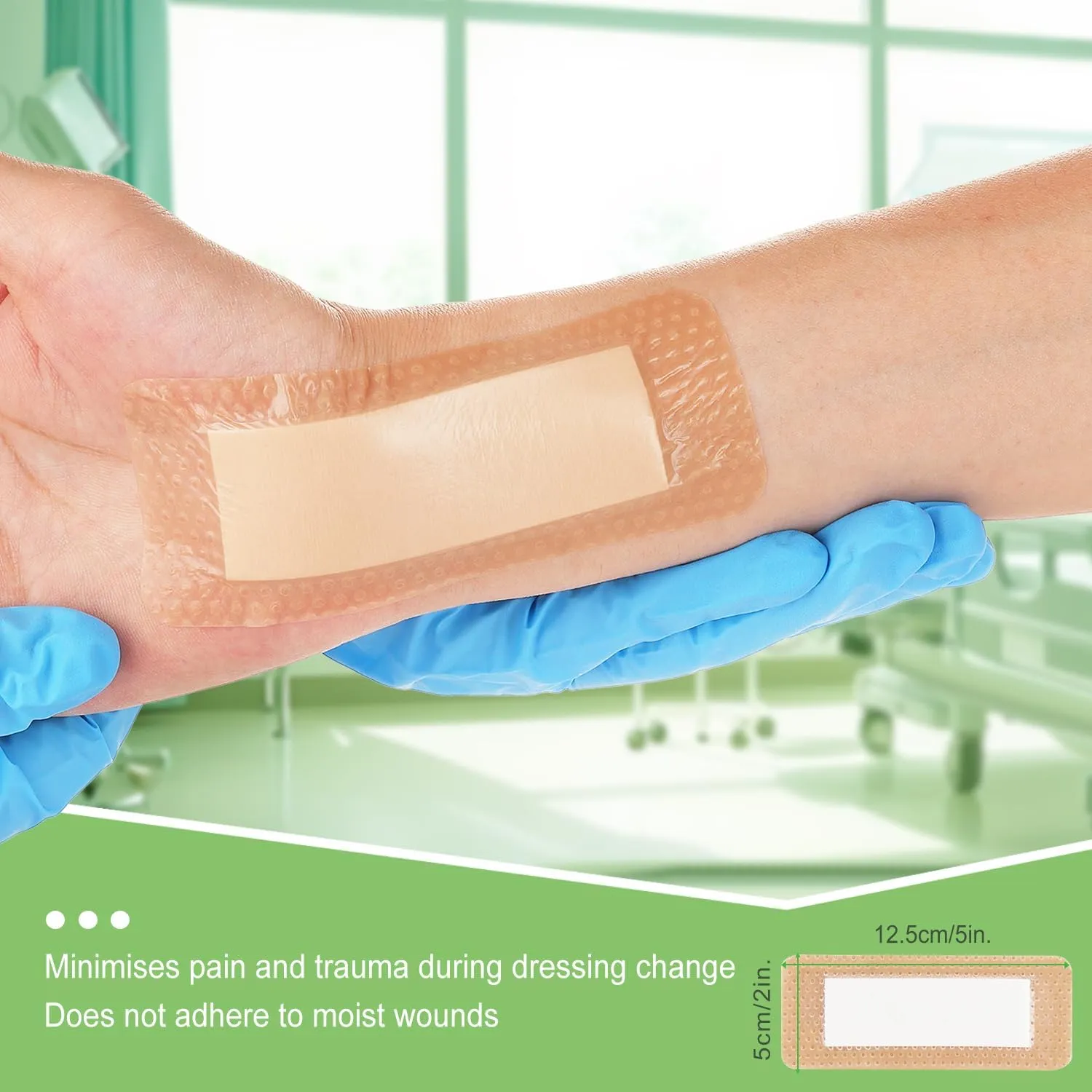 NeuHeils Silicone Foam Dressing Border Lite 2''x5'', 20 Packs, Pad Size 1.1''x3.3'' Soft Gentle Would Bandage Patch for Small Bed Sore Pressure Ulcer