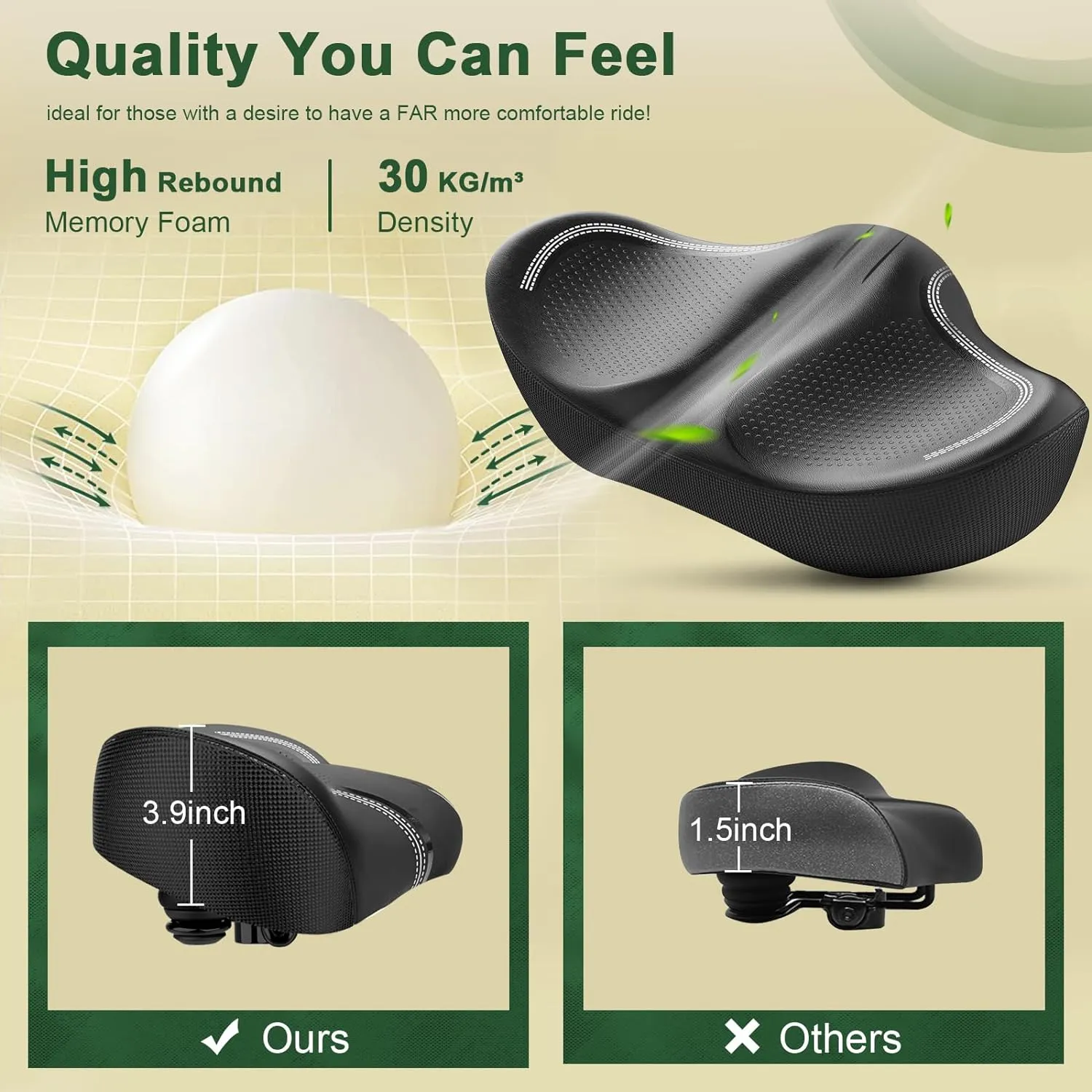 New Noseless Oversized Bike Seat, Extra Wide Comfort Pure Memory Foam Bicycle Seat Cushion, Compatible Saddle Replacement with Electric Bike, Exercise, Cruiser, Road Bike for Men & Women