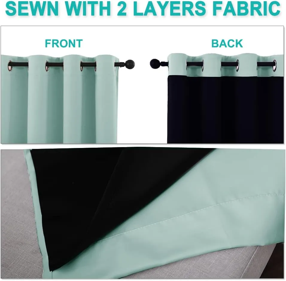 NICETOWN Full Shading Curtains for Windows, Super Heavy-Duty Black Lined Blackout Curtains for Bedroom, Privacy Assured Window Treatment (Aqua Blue, Pack of 2, 52 inches W x 95 inches L)