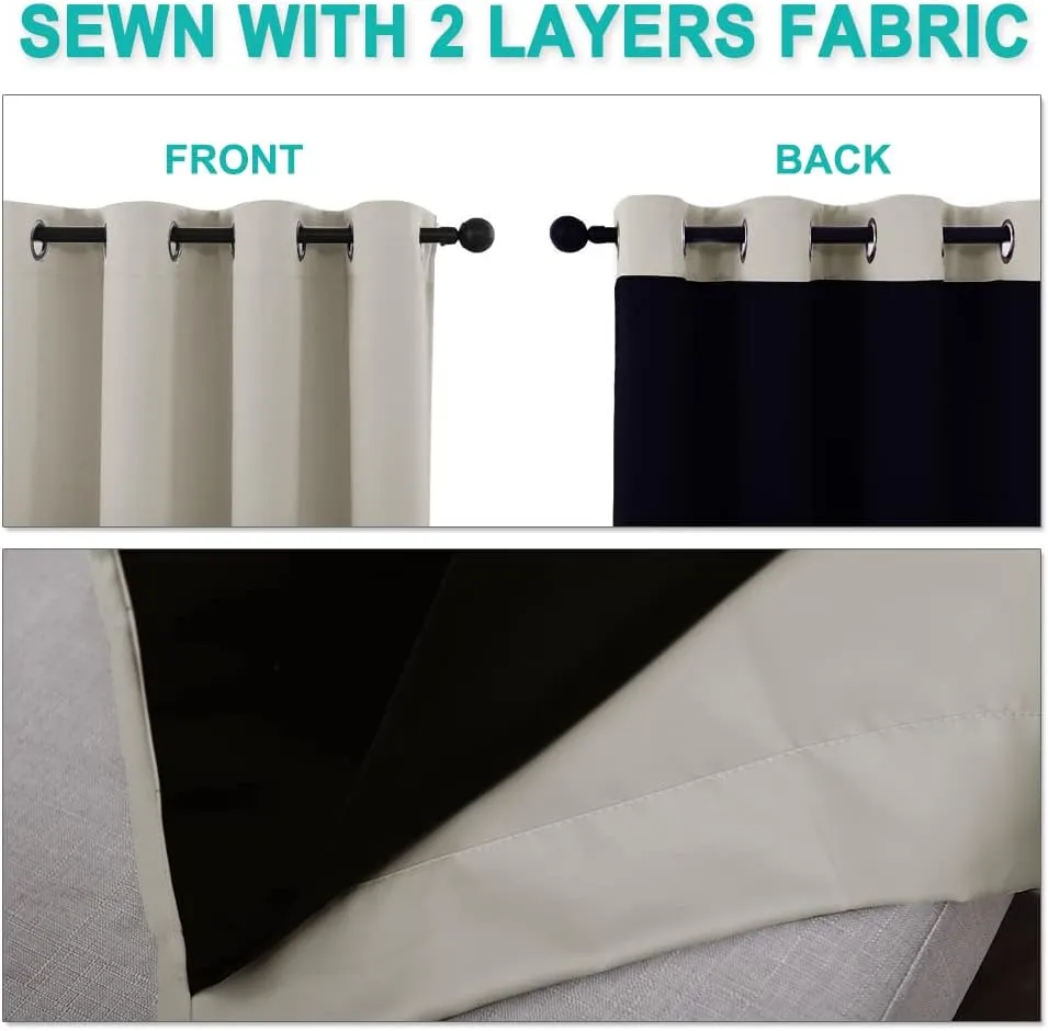 NICETOWN Full Shading Curtains for Windows, Super Heavy-Duty Black Lined Blackout Curtains for Bedroom, Privacy Assured Window Treatment (Natural, Pack of 2, 52 inches W x 95 inches L)
