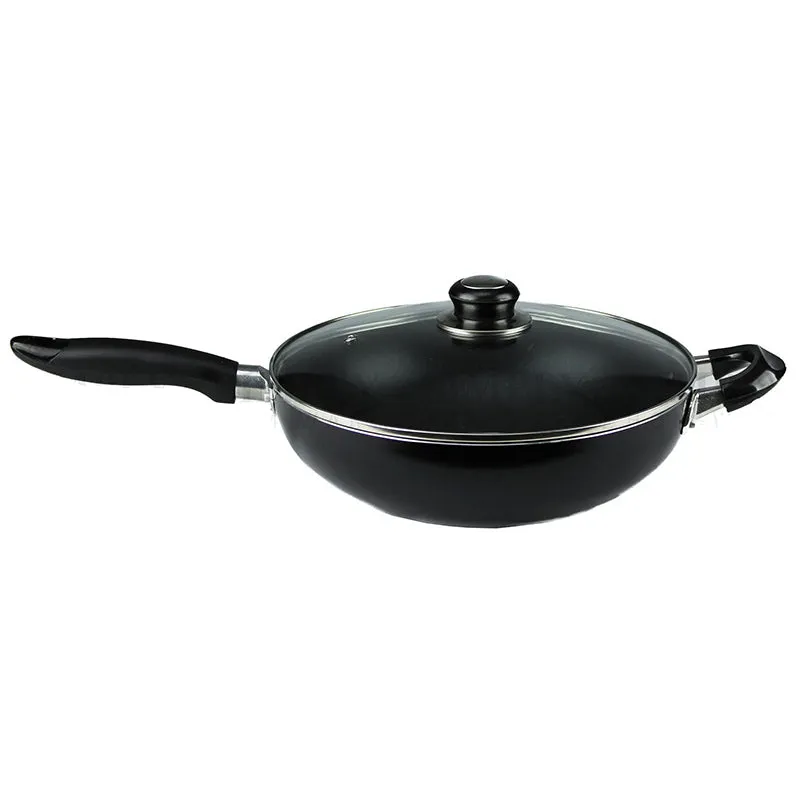 Non Stick Wok Aluminium Frypan Cookware Ceramic Glass Lid Set Fry Pan 28cm