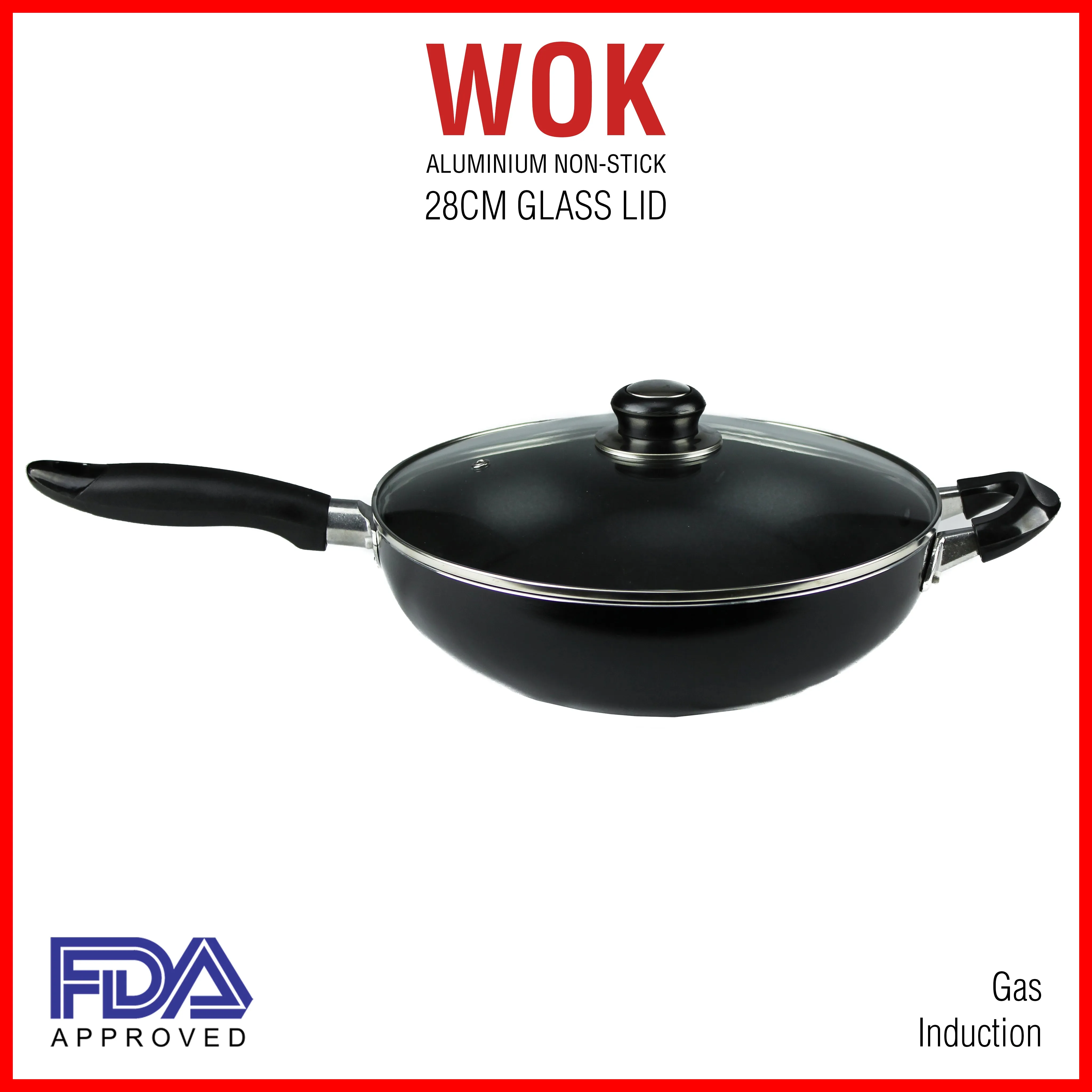 Non Stick Wok Aluminium Frypan Cookware Ceramic Glass Lid Set Fry Pan 28cm