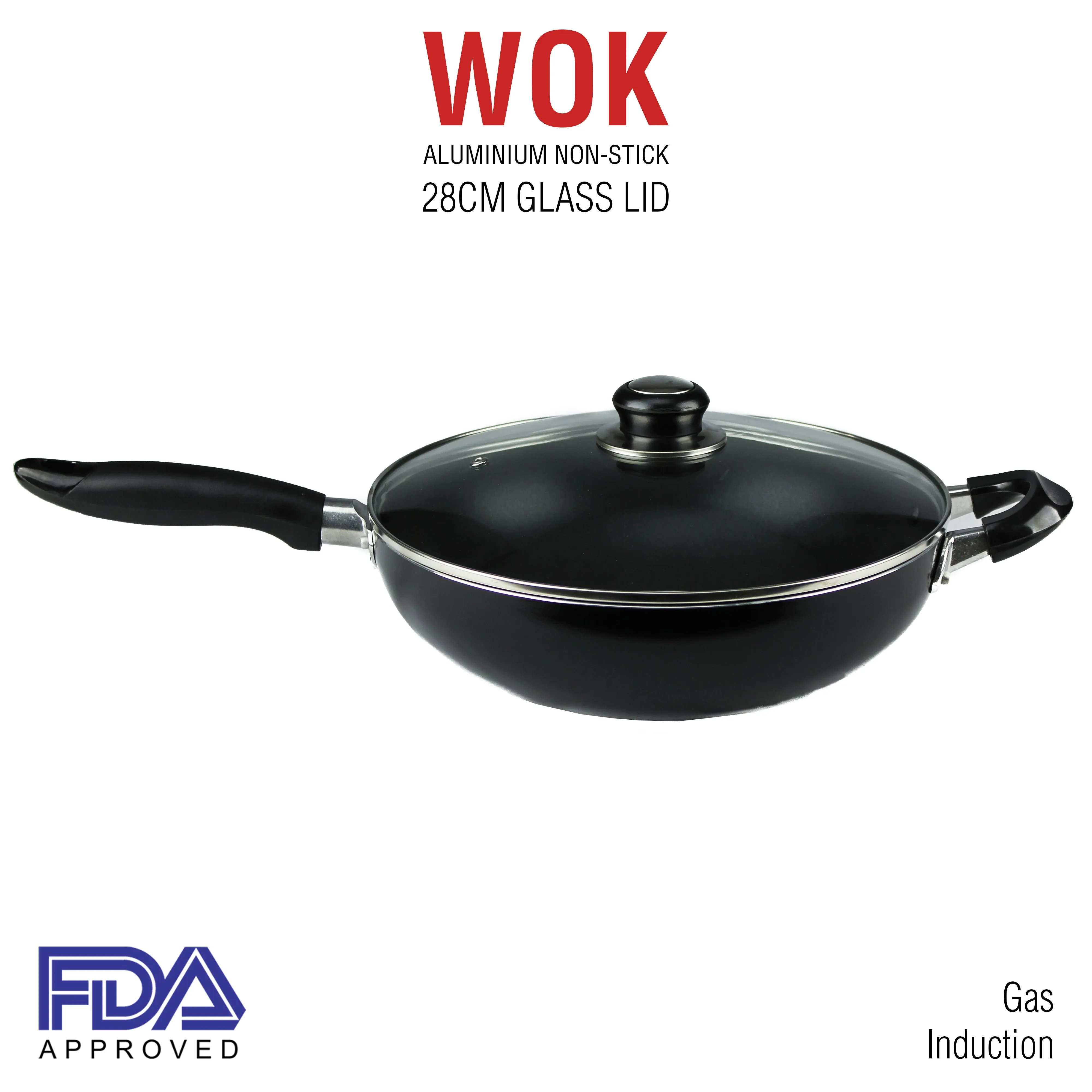 Non Stick Wok Aluminium Frypan Cookware Ceramic Glass Lid Set Fry Pan 28cm