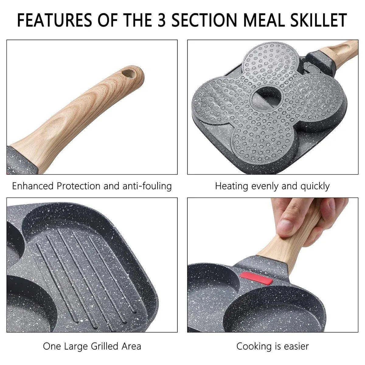 Nonstick Three in One Egg Frying Pan Skillet Breakfast Cooker for Kitchen Use
