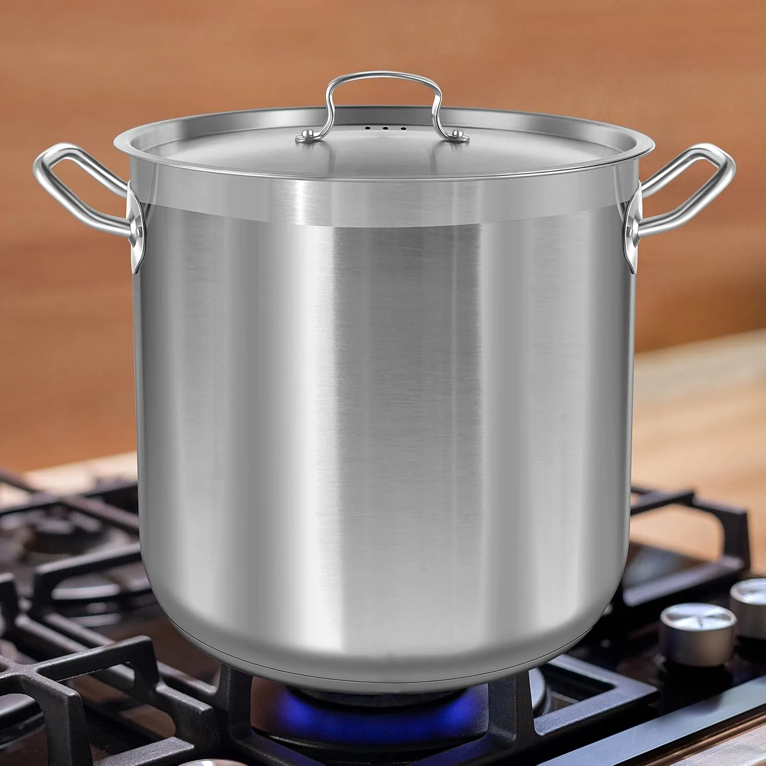 Nutrichef Stainless Steel Cookware Stockpot, 40 Quart Heavy Duty Induction Soup Pot With Stainless Steel Lid And Strong Riveted Handles, Even Heat Distribution, Compatible With Most Cooktops