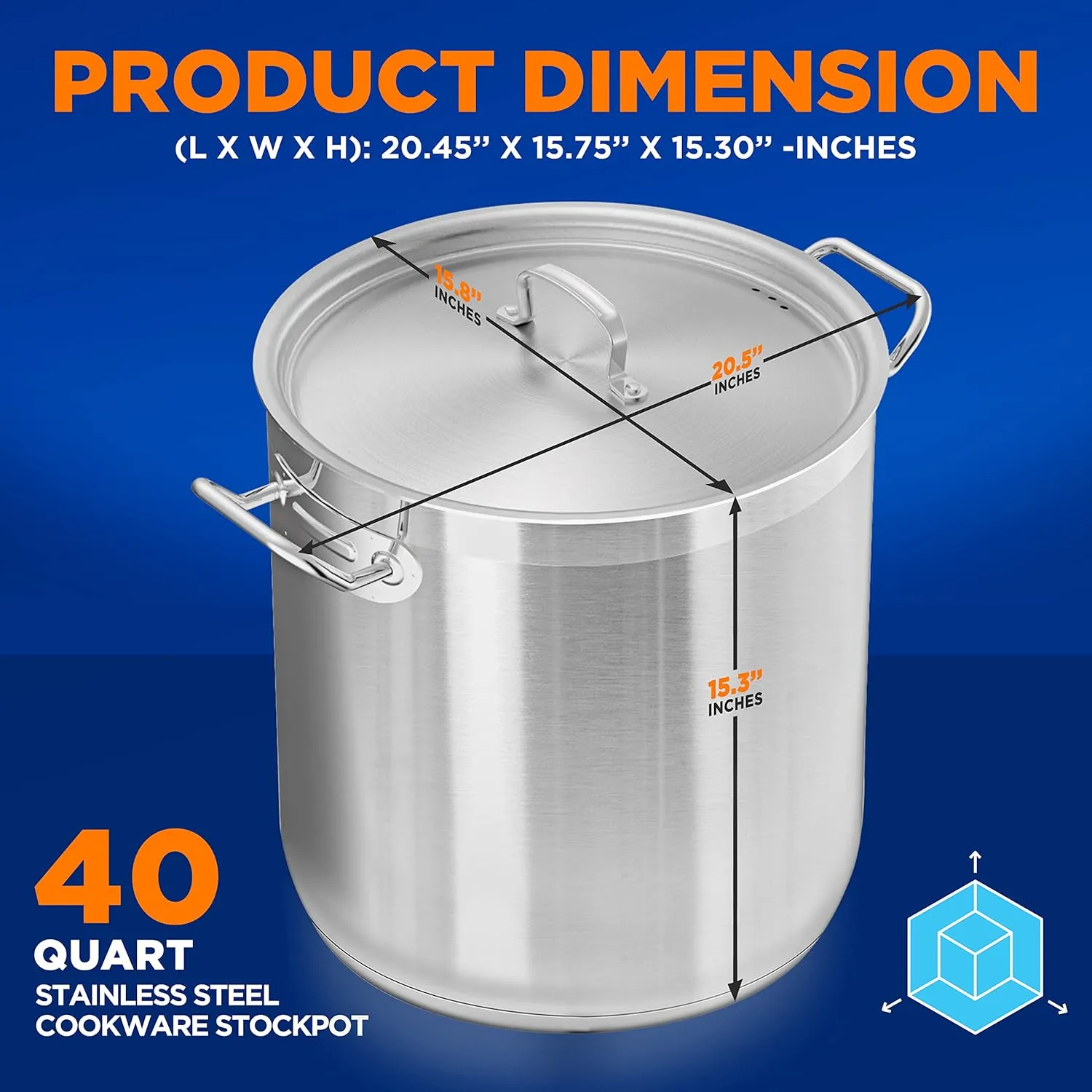 Nutrichef Stainless Steel Cookware Stockpot, 40 Quart Heavy Duty Induction Soup Pot With Stainless Steel Lid And Strong Riveted Handles, Even Heat Distribution, Compatible With Most Cooktops