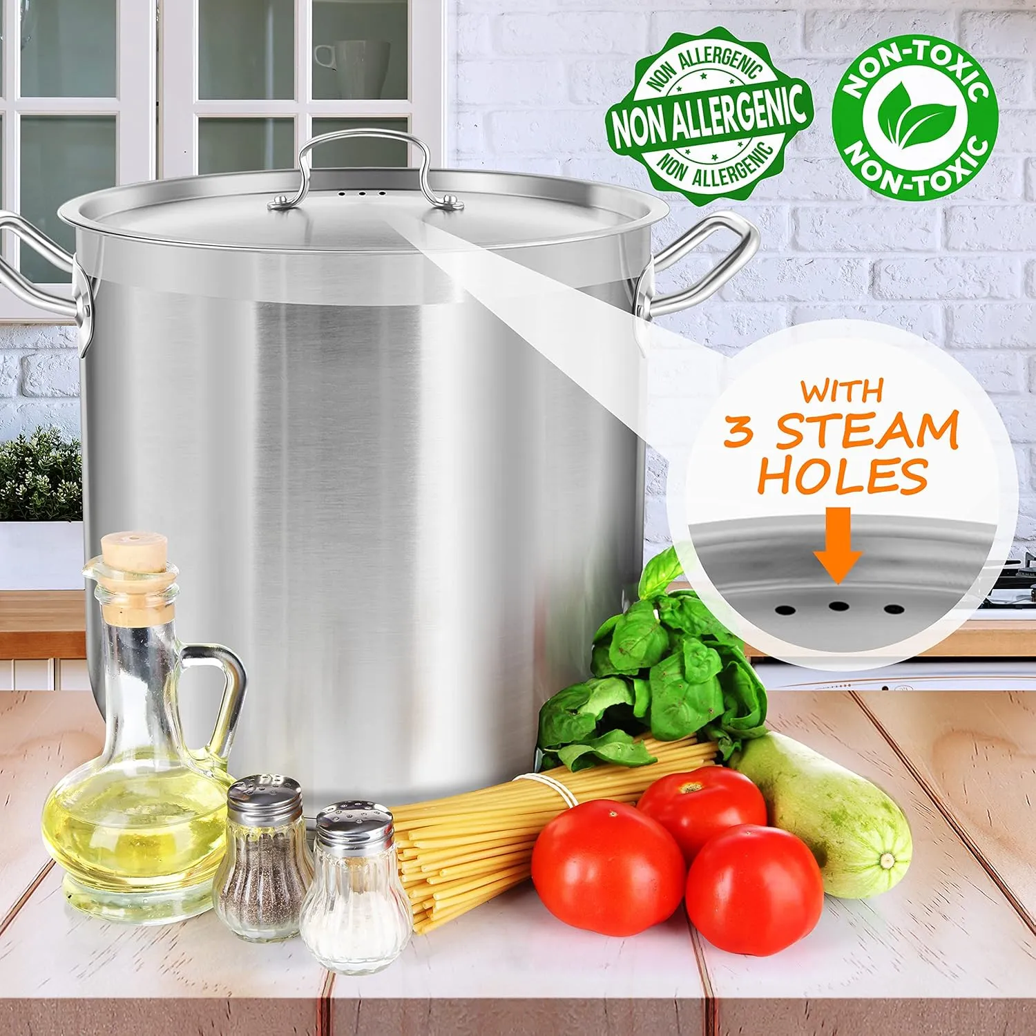 Nutrichef Stainless Steel Cookware Stockpot, 40 Quart Heavy Duty Induction Soup Pot With Stainless Steel Lid And Strong Riveted Handles, Even Heat Distribution, Compatible With Most Cooktops